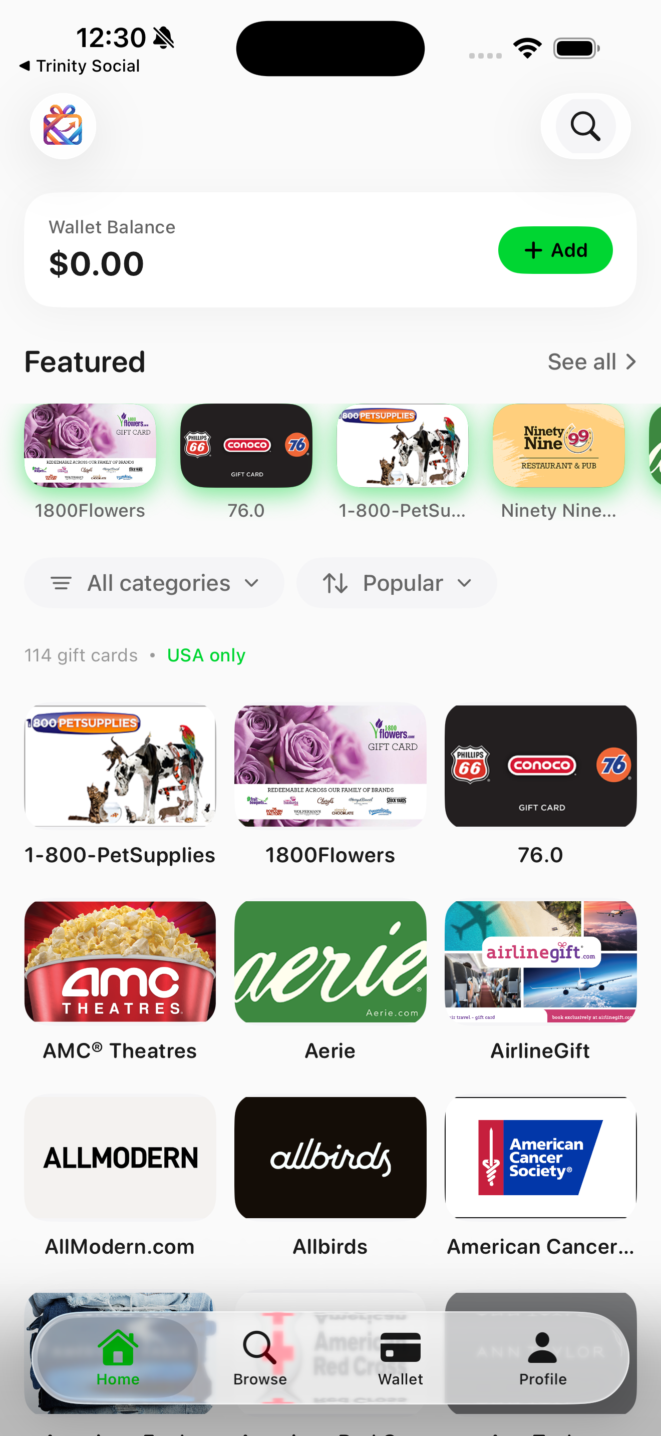 GiftIt app — browse 900+ brands, fund your wallet, and send gifts in seconds